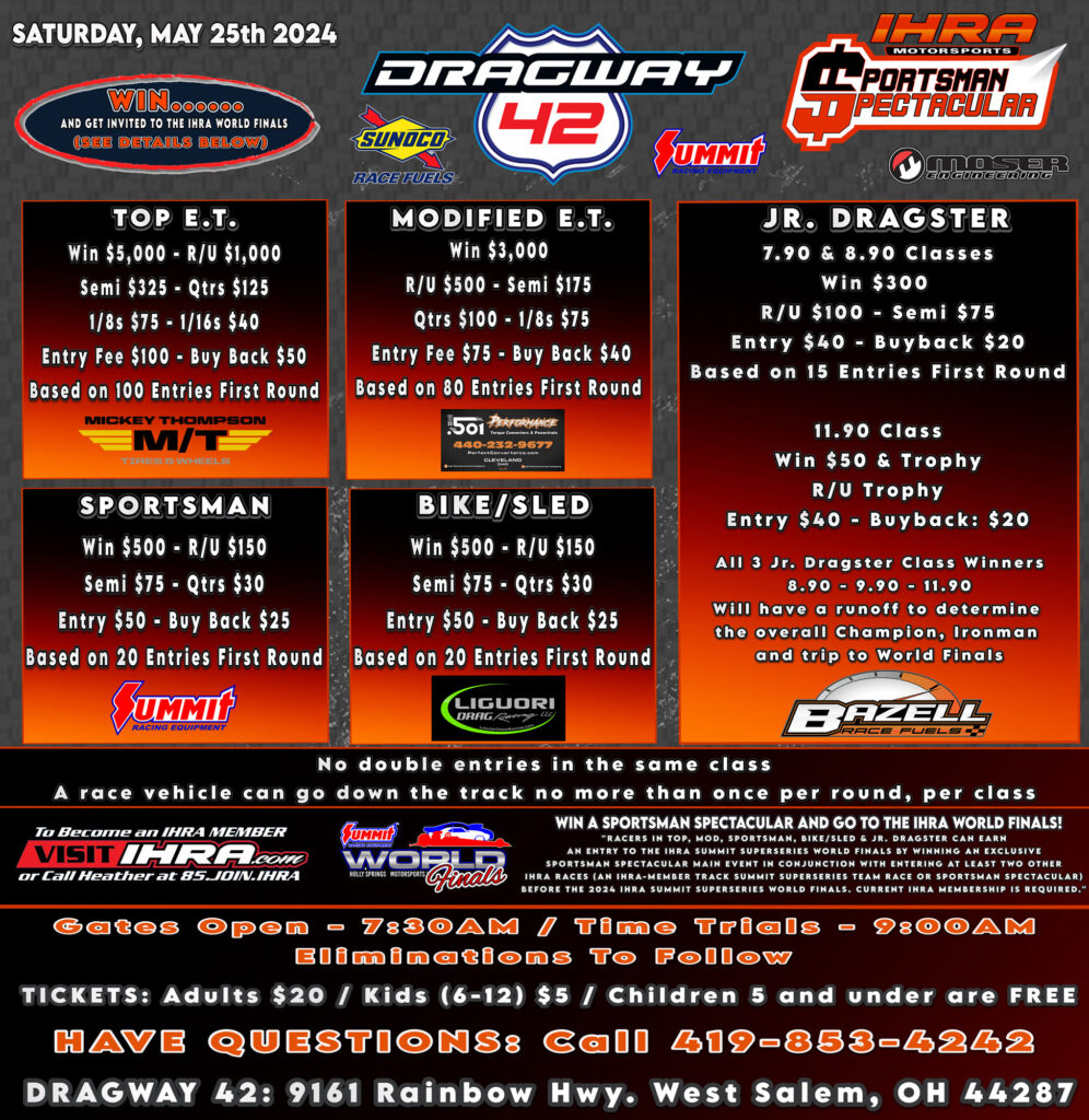 IHRA Sportsman Spectacular (SSS Points Race #1) - Dragway 42